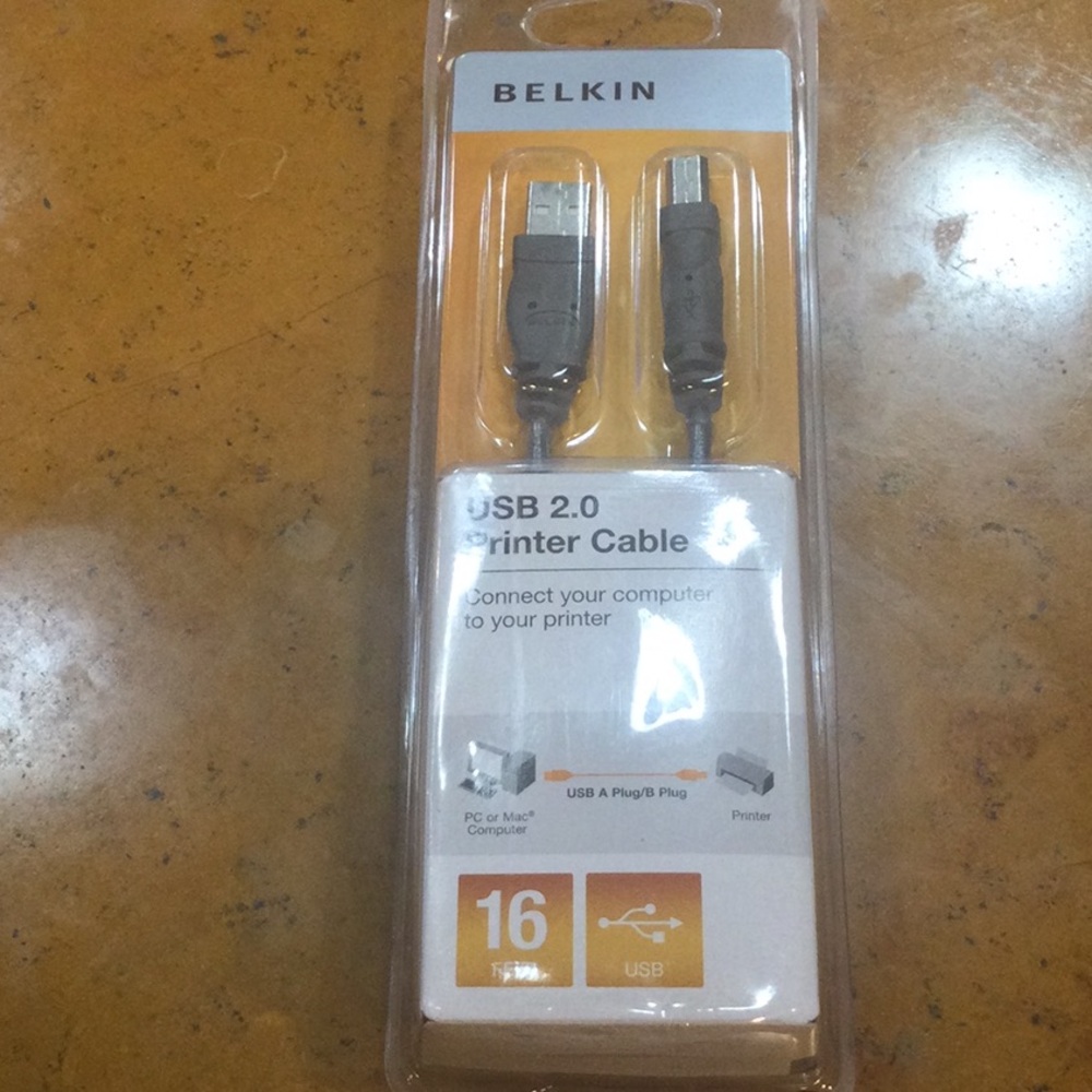 NIB, Belkin USB 2.0 Printer Cable. 16f